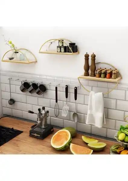 Bino Duvar Rafı Kitaplık ve Dekorasyon için Modern Altın Renkli Elips Seti