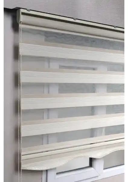 Bizden Perde Brillant Etekli Premium Çift Renk Krem-Beyaz Zebra Stor Perdeler