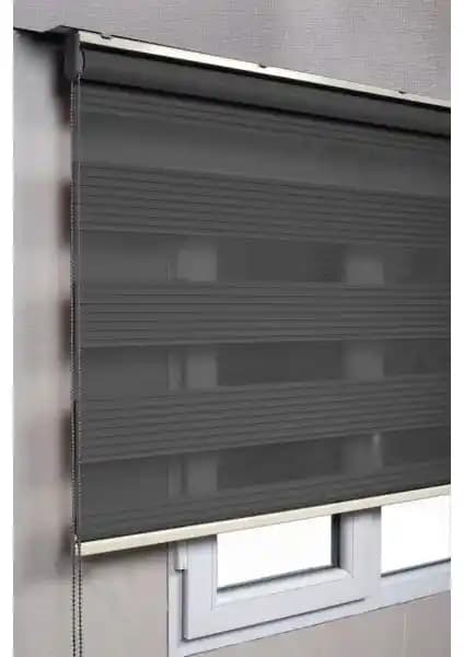 Bizden Perde Brillant Pileli Antrasit Zebra Stor Güneşlik Perde Modern ve Şık Tasarım