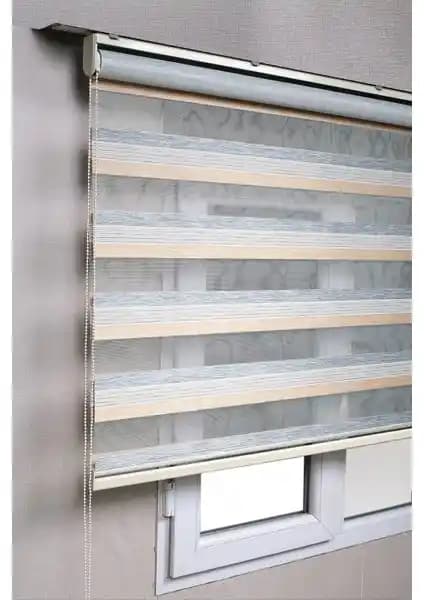 Bizden Perde Brillant Premium Çift Renk Sütlükahve-Gri Modern Ev ve Ofis Zebra Stor Perdeleri