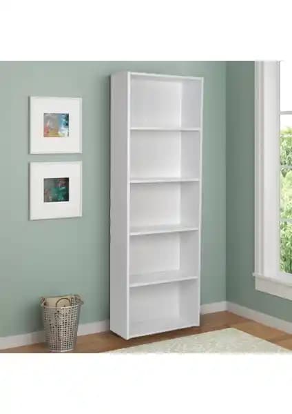 BMdekor Lilium 5 Raflı Beyaz Dekoratif Kitaplık Modern ve Şık Tasarım