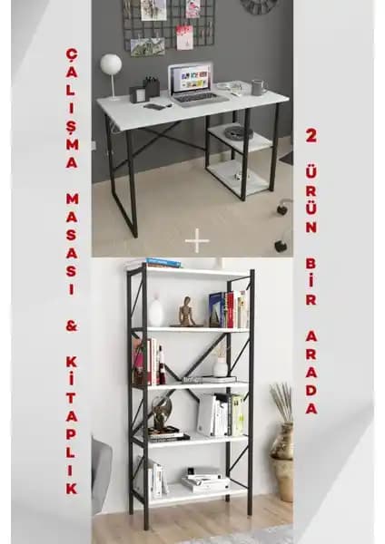 Bofigo 2 Raflı Çalışma Masası ve Metal Kitaplık: Şık ve Fonksiyonel Ofis Mobilyası