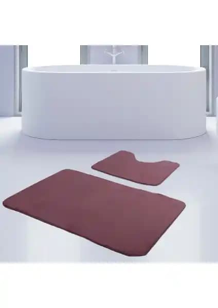 Bonny Home 2'li Mürdüm Renkli Banyo Paspası ve Halısı Seti Modern ve Fonksiyonel Tasarım