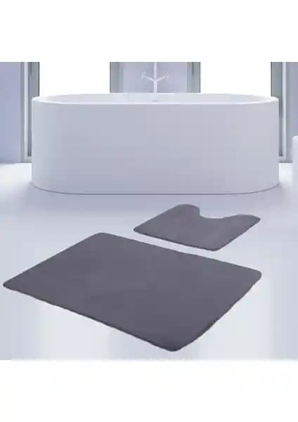 Bonny Home 2'li unicolor gri banyo paspası ve halısı seti şık ve güvenli kullanım için ideal