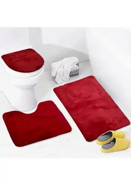 Bonny Home 3'lü Kırmızı Unicolor Banyo Paspası ve Halısı Seti Şıklık ve Fonksiyonellik Sağlar