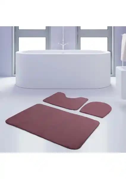 Bonny Home 3'lü Mürdüm Kaymaz Taban Banyo Paspası ve Halısı Seti: Şıklık ve Güvenlik Bir Arada