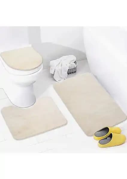 Bonny Home 3'lü Unicolor Vizon Kaymaz Taban Banyo Paspası ve Halısı Seti