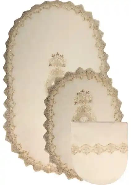 Bonny Home Lisa Krem 3'lü Dantelli Klozet Takımı ve Banyo Seti - Estetik ve Fonksiyonellik