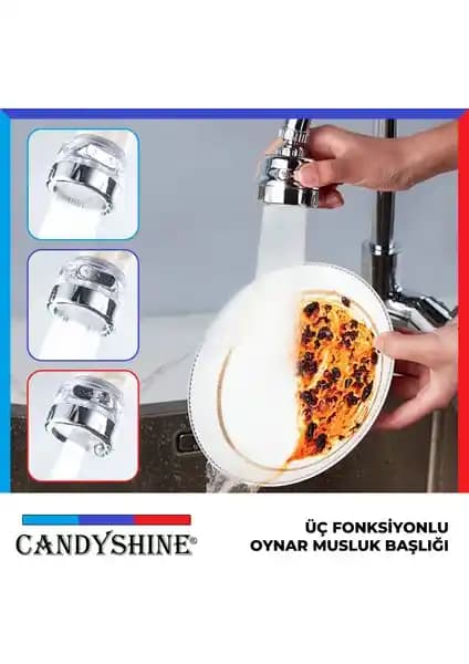 CandyShine Üç Fonksiyonlu 360° Döner Musluk Başlığı - Modern ve Dayanıklı Tasarım