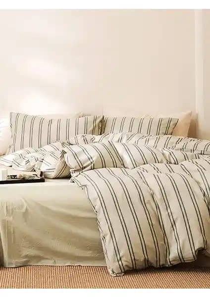 Caqqa Çizgili Doğal Pamuk Çocuk ve Genç Tek Kişilik Nevresim Takımı