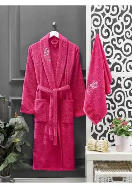Casnack Fuşya Havlulu Bornoz 2'li Set: Şıklık ve Konfor Bir Arada Günlük Kullanım İçin