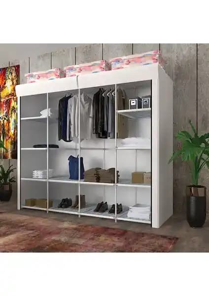 Cimri Kese Geniş Hacimli Çift Askılı Bez Dolap Beyaz Renkli Saklama Çözümü