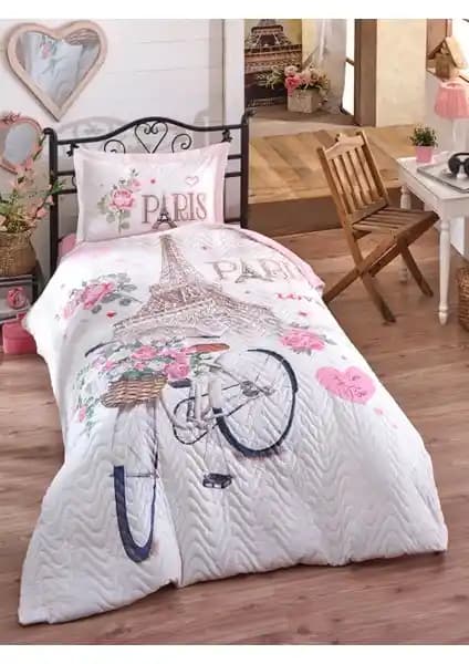 Clasy Paris Love Kapitoneli Hermevsim Set Tek Kişilik Pembe Yatak Takımı, Şık ve Konforlu Uyku Deneyimi
