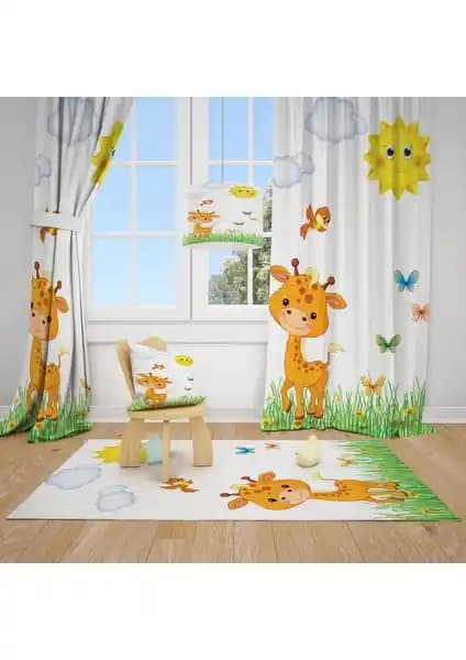 Çocuk Odaları İçin Sevimli Zürafa Tasarımlı Fon Perde Modern ve Sağlıklı Kullanım