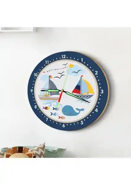 Çocuk Odası Dekorasyonu İçin Fosforlu Denizci Temalı Duvar Saati