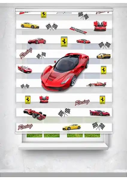 Çocuk Odası Dekorasyonuna Renkli ve Eğlenceli Alternatif Ferrari Temalı Perde