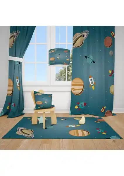 Çocuk Odası İçin Gezegenler ve Uzay Temalı Modern Fon Perde Detayları ve Özellikleri