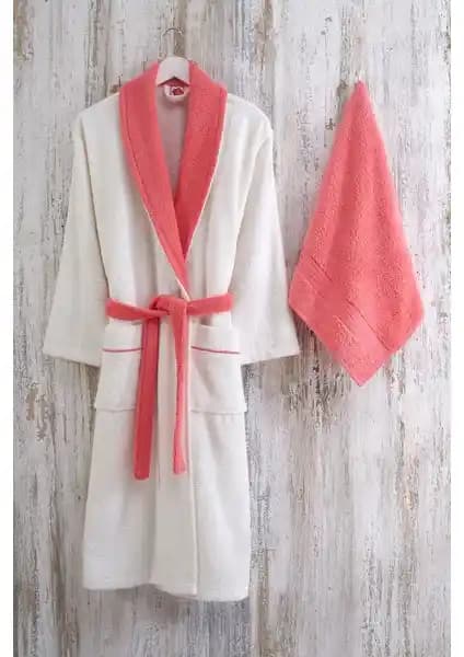Cotton Box Daily Bayan Bornoz Seti Krem Mercan Renkli Şık ve Konforlu Günlük Kullanım İçin