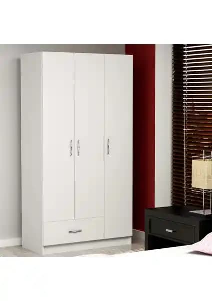 Decorotika Gabi 3 Kapaklı Çekmeceli Beyaz Gardrop Modern Tasarım ve Dayanıklılık