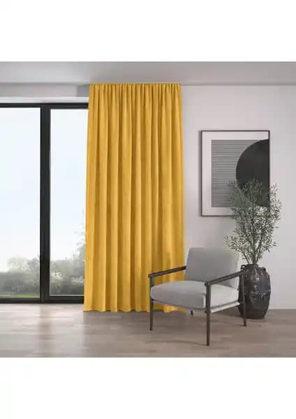 Demor Home Kadife Dokulu Ekstrafor Büzgülü Bal Peteği Sarısı Fon Perde Özellikleri ve Kullanım Alanları