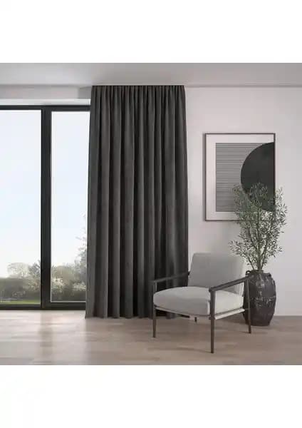 Demor Home Kadife Dokulu Ekstrafor Büzgülü Duman Grisi Perde Şık ve Kullanışlı Tasarım
