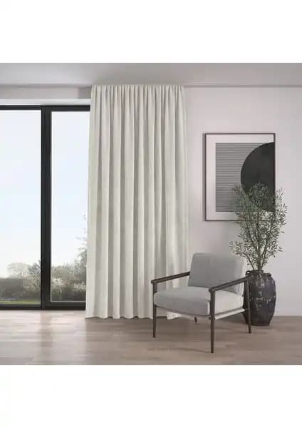 Demor Home Kadife Dokulu Ekstrafor Büzgülü Perde Badem Ezmesi Rengi Yüksek Kalite