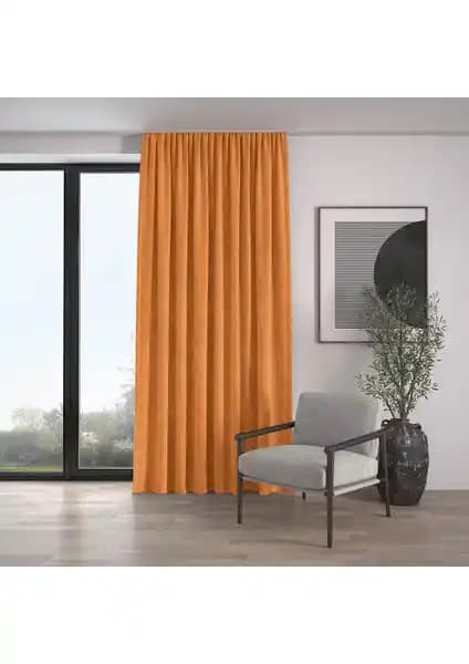 Demor Home Kadife Dokulu Ekstrafor Büzgülü Portakal Rengi Fon Perde 100x270 cm