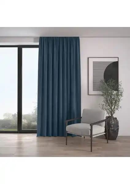 Demor Home Kadife Dokulu Ekstrafor Güvercin Mavisi Fon Perde Yüksek Kalite ve Şık Tasarım