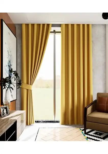 Dibace Blackout Fon Perde Hardal Renk Işık Kontrolü ve Estetik İç Mekân Dekorasyonu