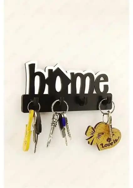 Diji Wood Home Yazılı Ahşap Anahtar Askısı Modern ve Şık Duvar Dekoru