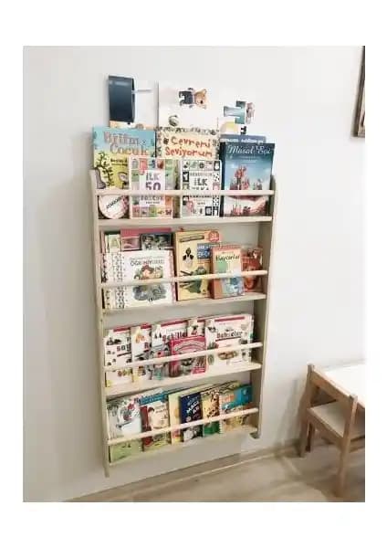 Dk Montessori Kitaplık: Modern ve İşlevsel Ahşap Duvara Monte Depolama Ünitesi