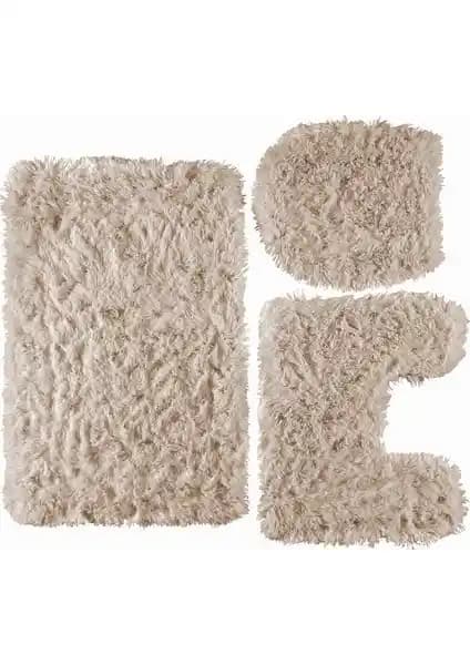 Doğuş Peluş Halı Tavşan 3'lü Klozet Takımı Kemik Renk Modern ve Güvenli Banyo Dekorasyonu