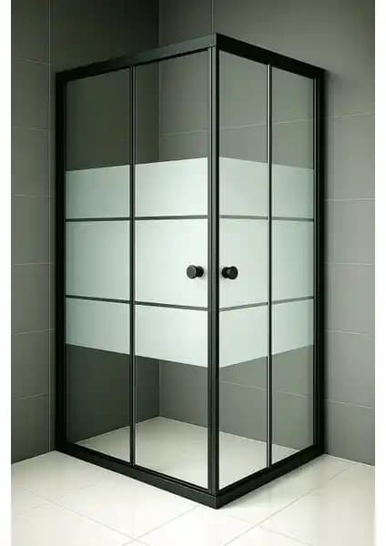 Durul Duşakabin Kare Siyah Kumlama Box Desen Cam Modern ve Güvenli Banyo Çözümü