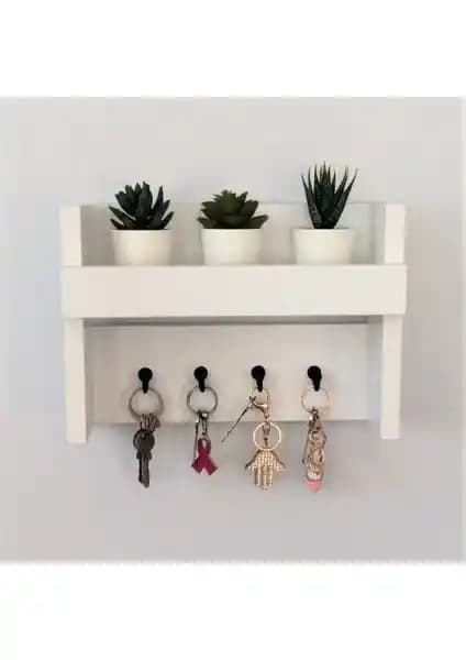 Eblo Home 31 cm Beyaz El Yapımı Ahşap Çok Amaçlı Antre Duvar Askılığı