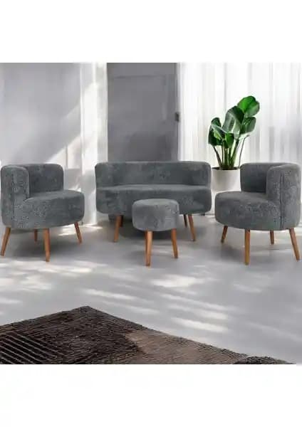 EDAM Gri Teddy Kumaş Çay Seti: Modern ve Şık Oturma Çözümü