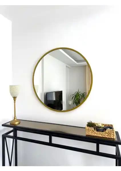 Effe Yapı Dekor Gold Metal Çerçeveli 70 cm Yuvarlak Ayna Modern ve Şık Tasarım