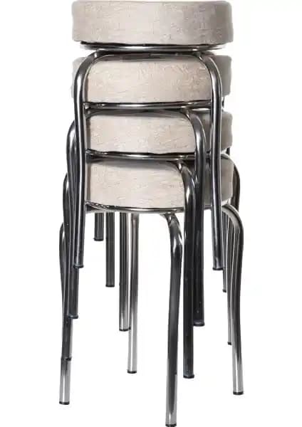 Ekip Metal Kumaş Tabure Seti 4'lü Endüstriyel Tarz Oturma Çözümü