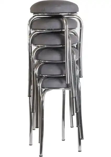 Ekip Metal Tabure 6'lı Gri Set Modern ve Fonksiyonel Oturma Çözümü