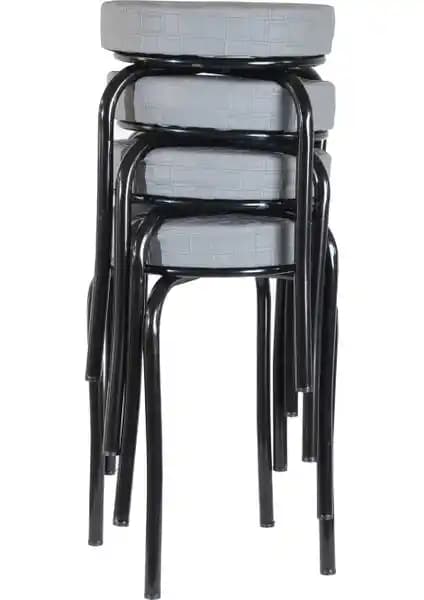 Ekip Metal Tabure Siyah Ayaklı Gri Deri Modern ve Fonksiyonel Oturma Çözümü