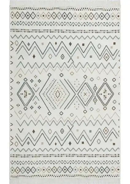 Eko Halı Arya Ar 05 Bej Mavi Yıkanabilir Pamuk Kilim Doğal ve Sürdürülebilir Tasarım