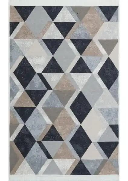 Eko Halı Arya Ar 10 Bej Siyah Yıkanabilir Pamuk Etnik Kilim Dekorasyon İçin Uygun