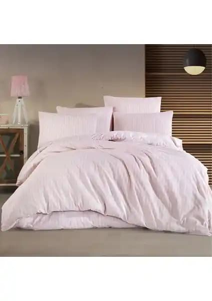 Eliyuf Akaza Tek Kişilik Pamuklu Pudra Çizgili Nevresim Takımı Yatak Odası Dekorasyonu