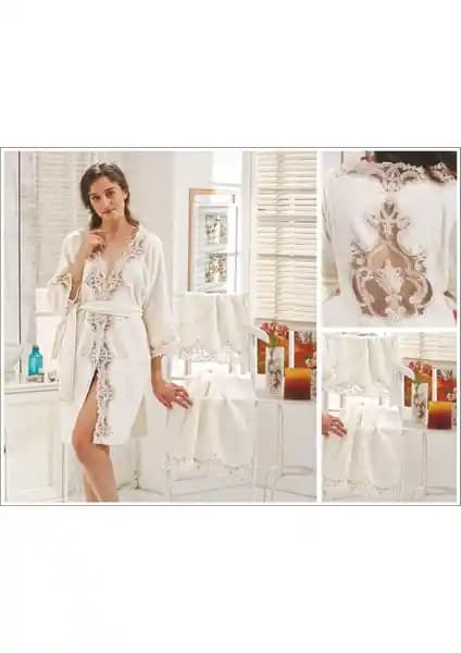 Elvira Home Bambu Fransız Dantelli Kadın Bornoz Takımı - Lüks ve Sürdürülebilir Tasarım