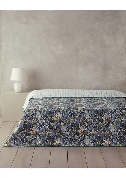 English Home Floral Charm Tek Kişilik Çok Amaçlı Mavi Yatak ve Dekoratif Örtü