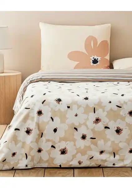English Home Mono Bloom Pamuk Çift Kişilik Nevresim Takımı Krem Renk ve Desenli Tasarım