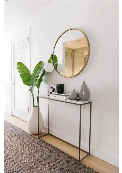 Ersan Dizayn Metal Çerçeveli Gold Yuvarlak Ayna - Modern ve Dayanıklı Tasarım