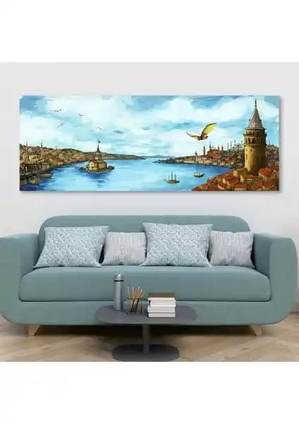 Eski İstanbul Manzarası Panoramik Kanvas Tablo - Modern ve Sanatsal Dekorasyon
