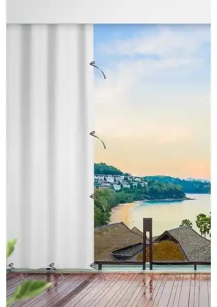 Estetik ve Fonksiyonel Altın Pamuk Balkon Perdesi Beyaz 75-90 Karakterlik Başlık