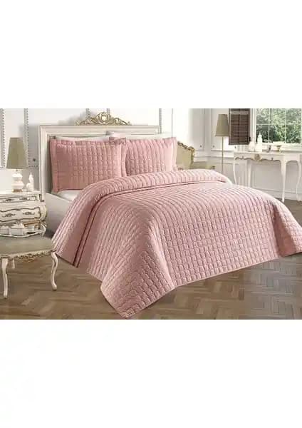 Estiva Çift Kişilik Yatak Örtüsü Pudra Renk Modern ve Şık Tasarım 250x260 cm
