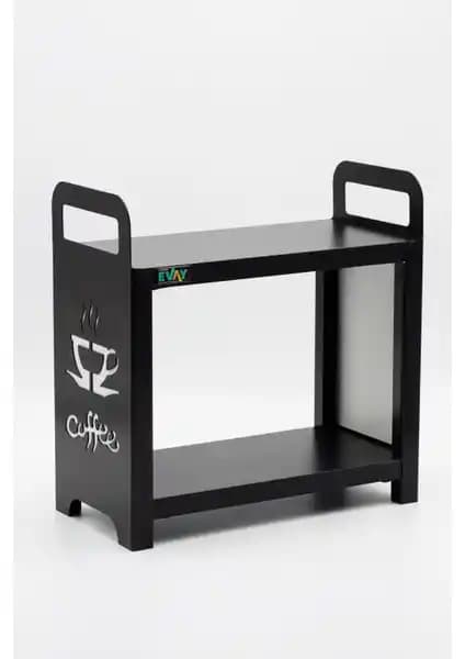 Evay Kahve Köşesi Metal Ahşap 2 Katlı Mutfak Rafı Modern ve Dayanıklı Tasarım